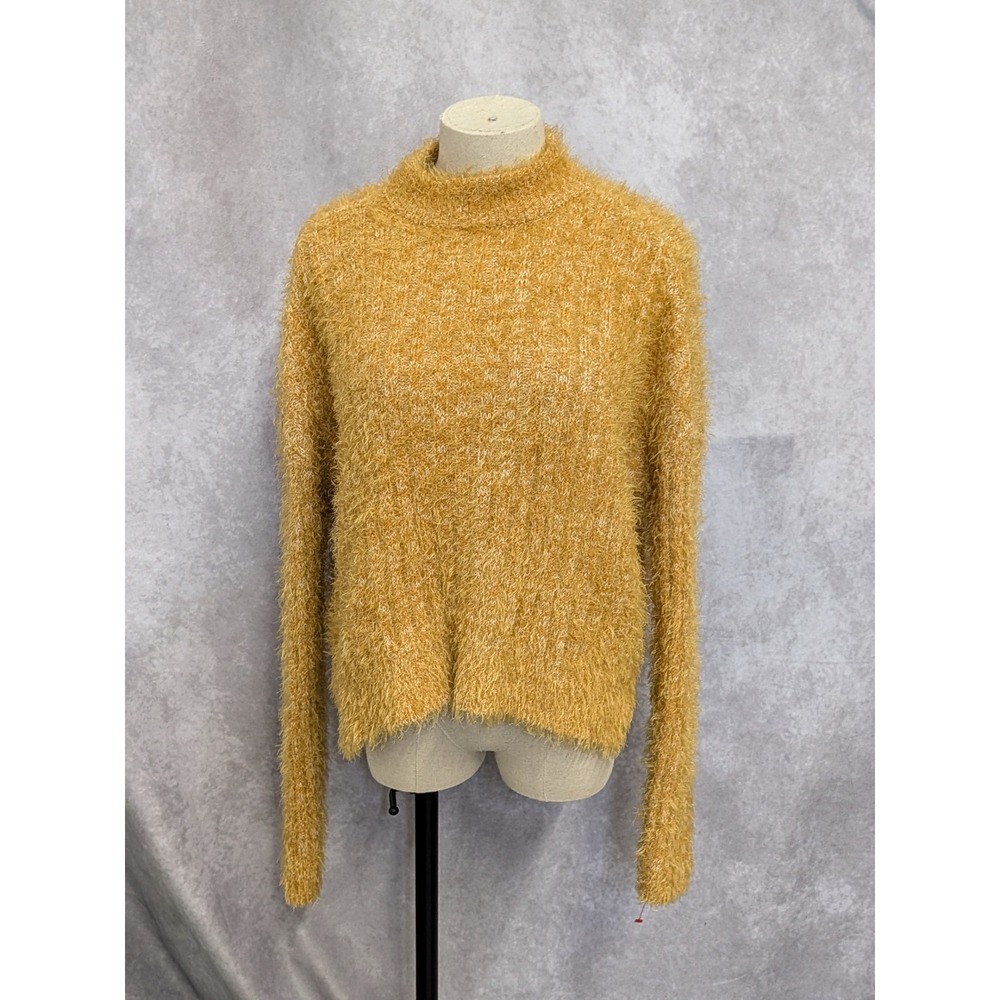 Candies Womens Mustard Yellow Eyelash Knit Mock Neck Sweater Large Pullover C107